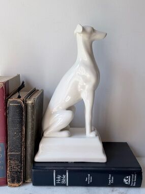 White Ceramic Greyhound Figurine Decorative Statue